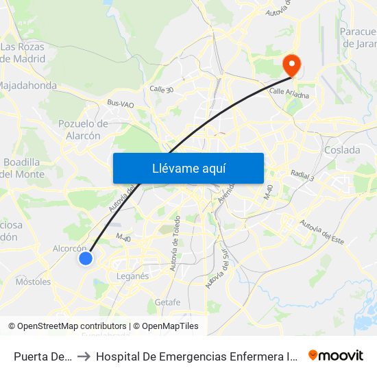 Puerta Del Sur to Hospital De Emergencias Enfermera Isabel Zendal map