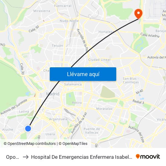 Oporto to Hospital De Emergencias Enfermera Isabel Zendal map