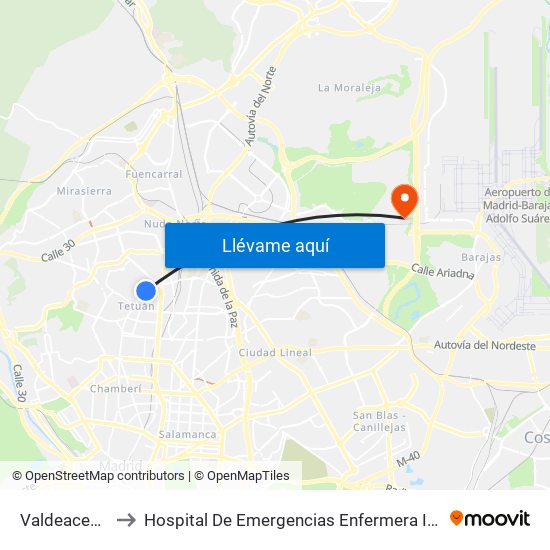 Valdeacederas to Hospital De Emergencias Enfermera Isabel Zendal map