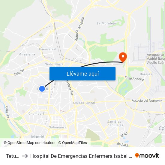 Tetuán to Hospital De Emergencias Enfermera Isabel Zendal map