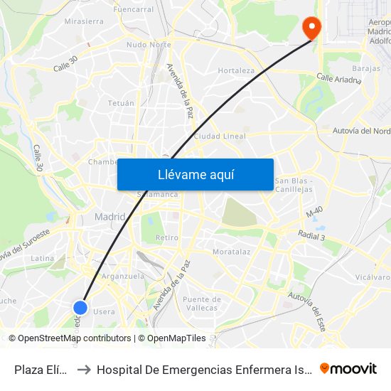 Plaza Elíptica to Hospital De Emergencias Enfermera Isabel Zendal map