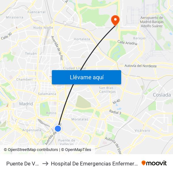 Puente De Vallecas to Hospital De Emergencias Enfermera Isabel Zendal map