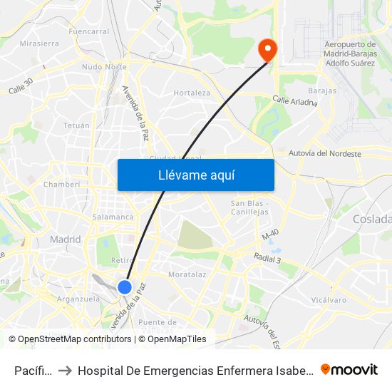 Pacífico to Hospital De Emergencias Enfermera Isabel Zendal map