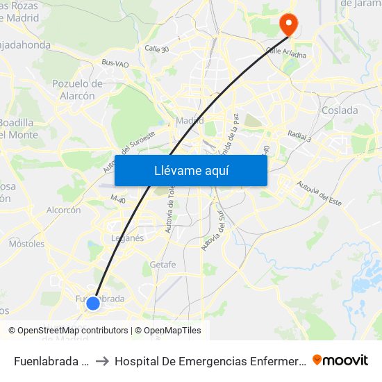 Fuenlabrada Central to Hospital De Emergencias Enfermera Isabel Zendal map