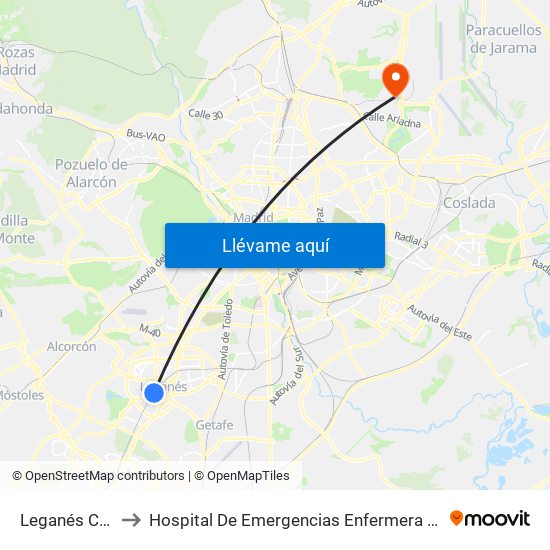 Leganés Central to Hospital De Emergencias Enfermera Isabel Zendal map