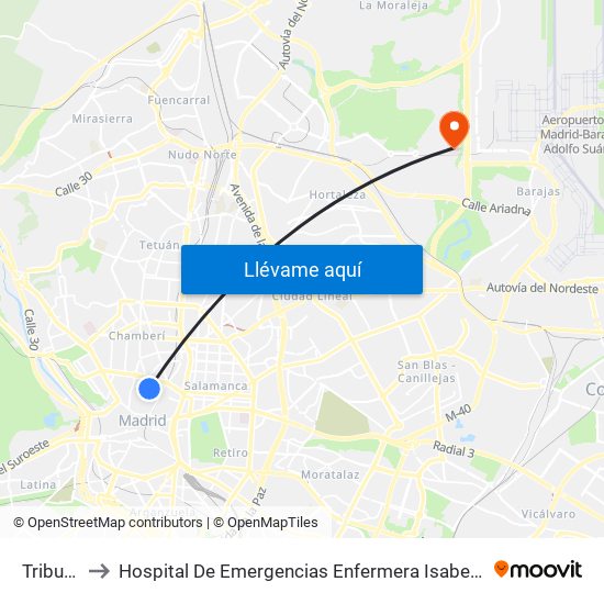 Tribunal to Hospital De Emergencias Enfermera Isabel Zendal map