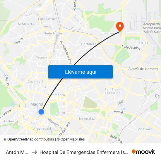 Antón Martín to Hospital De Emergencias Enfermera Isabel Zendal map