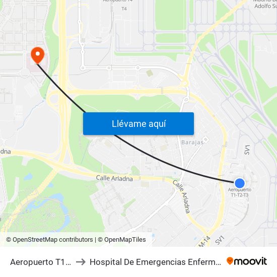 Aeropuerto T1 - T2 - T3 to Hospital De Emergencias Enfermera Isabel Zendal map
