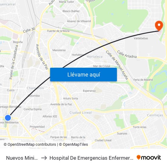 Nuevos Ministerios to Hospital De Emergencias Enfermera Isabel Zendal map