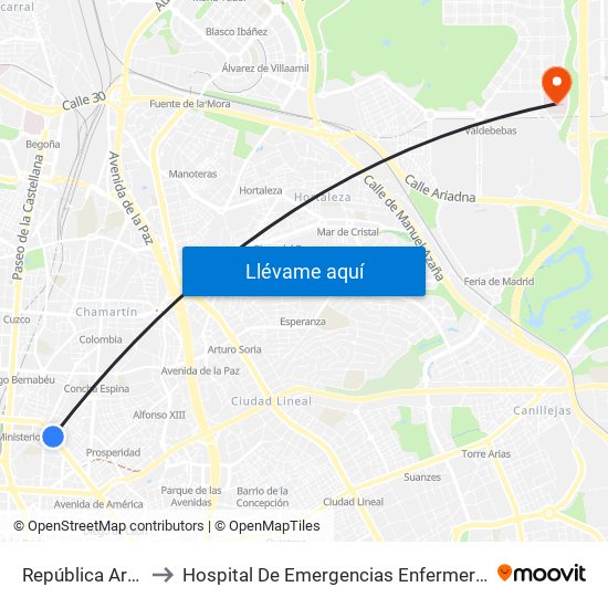 República Argentina to Hospital De Emergencias Enfermera Isabel Zendal map