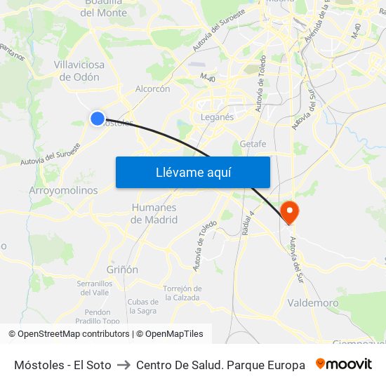 Móstoles - El Soto to Centro De Salud. Parque Europa map