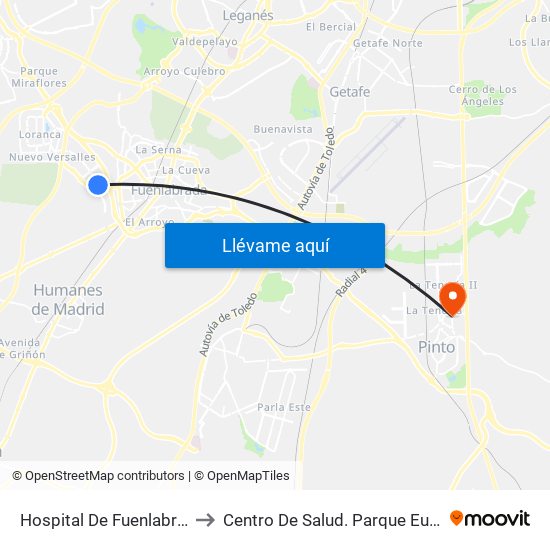 Hospital De Fuenlabrada to Centro De Salud. Parque Europa map