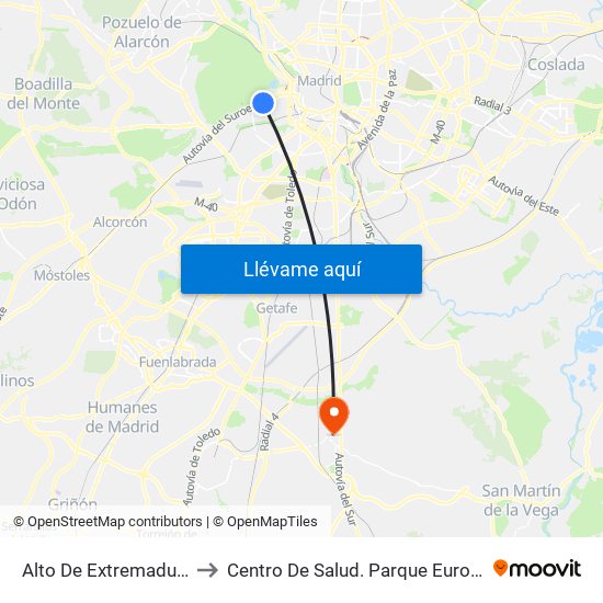 Alto De Extremadura to Centro De Salud. Parque Europa map