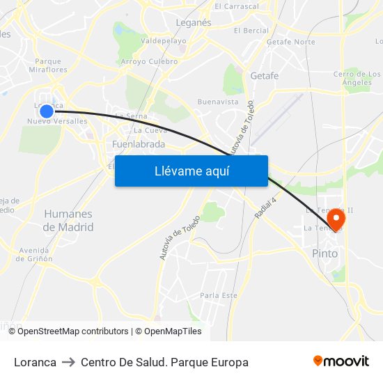 Loranca to Centro De Salud. Parque Europa map