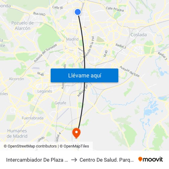 Intercambiador De Plaza De Castilla to Centro De Salud. Parque Europa map