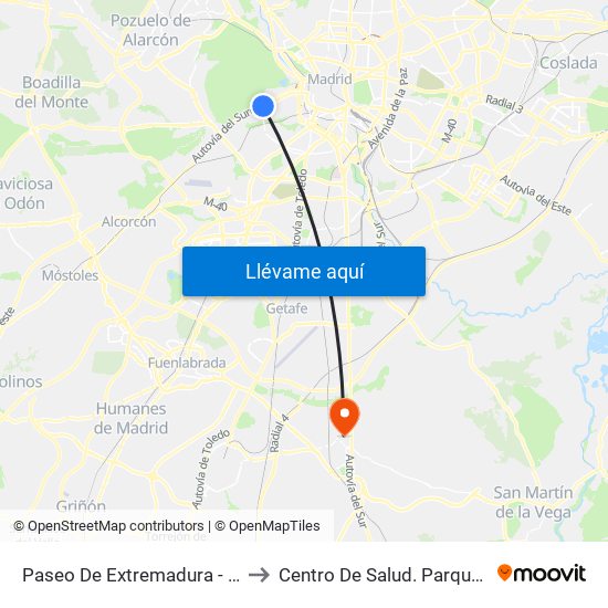 Paseo De Extremadura - El Greco to Centro De Salud. Parque Europa map