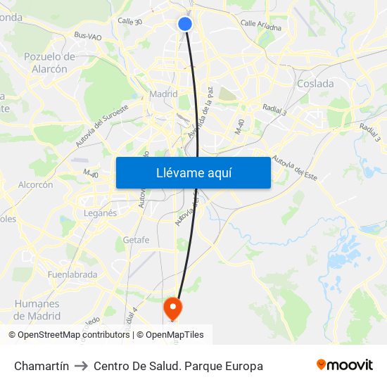 Chamartín to Centro De Salud. Parque Europa map