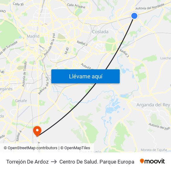 Torrejón De Ardoz to Centro De Salud. Parque Europa map