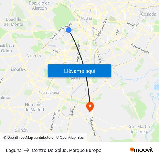 Laguna to Centro De Salud. Parque Europa map