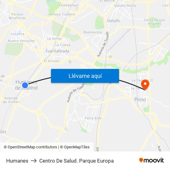 Humanes to Centro De Salud. Parque Europa map