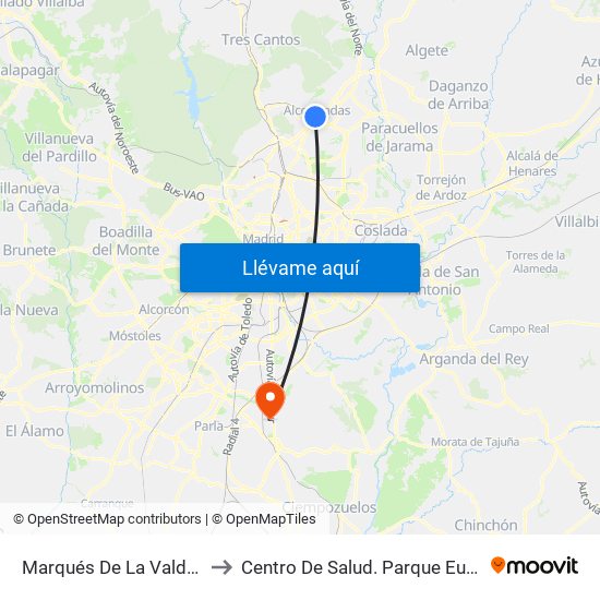 Marqués De La Valdavia to Centro De Salud. Parque Europa map