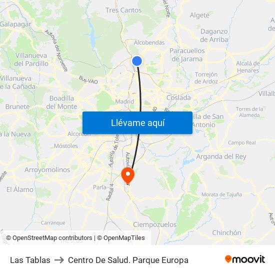 Las Tablas to Centro De Salud. Parque Europa map