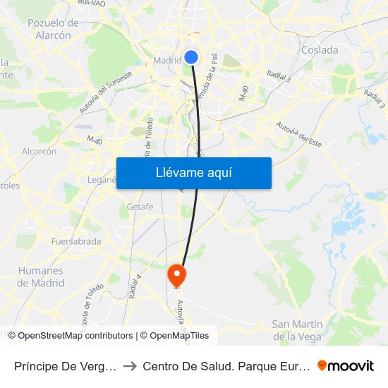 Príncipe De Vergara to Centro De Salud. Parque Europa map
