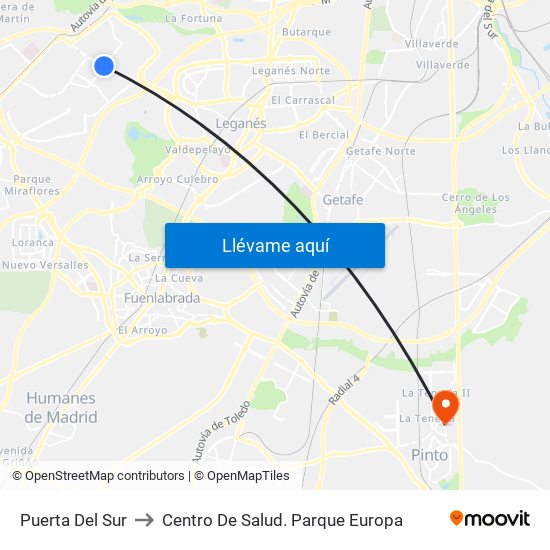 Puerta Del Sur to Centro De Salud. Parque Europa map