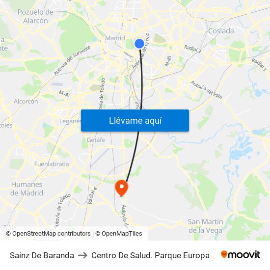 Sainz De Baranda to Centro De Salud. Parque Europa map