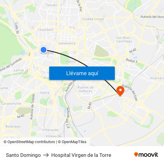 Santo Domingo to Hospital Virgen de la Torre map