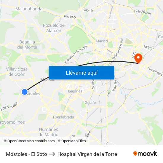 Móstoles - El Soto to Hospital Virgen de la Torre map