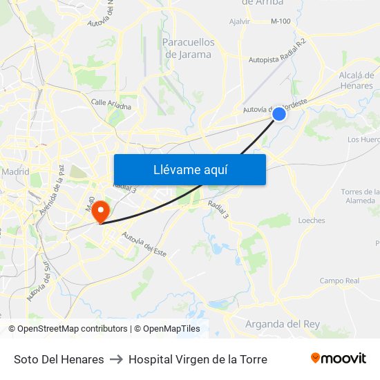 Soto Del Henares to Hospital Virgen de la Torre map