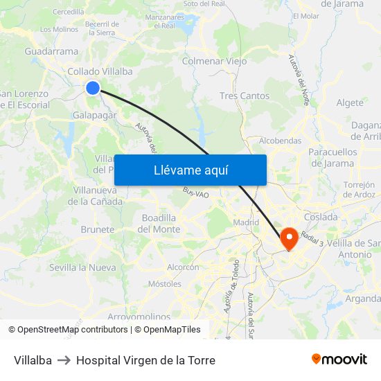 Villalba to Hospital Virgen de la Torre map