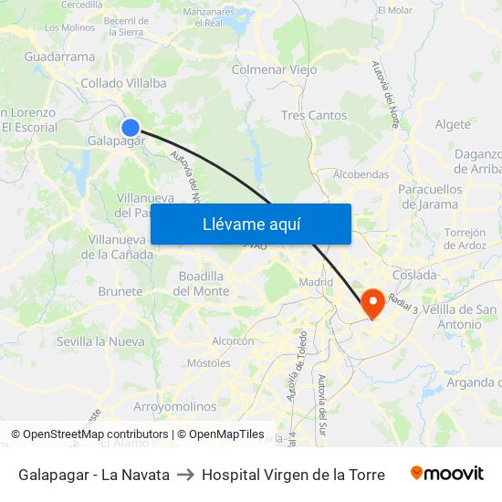 Galapagar - La Navata to Hospital Virgen de la Torre map
