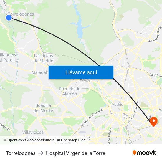 Torrelodones to Hospital Virgen de la Torre map