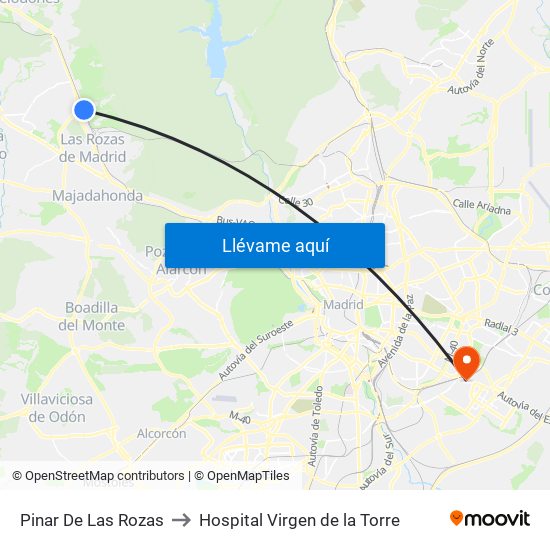 Pinar De Las Rozas to Hospital Virgen de la Torre map