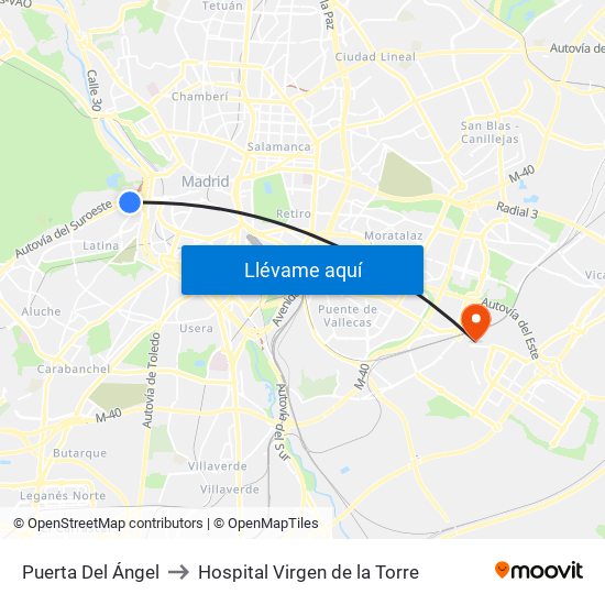 Puerta Del Ángel to Hospital Virgen de la Torre map