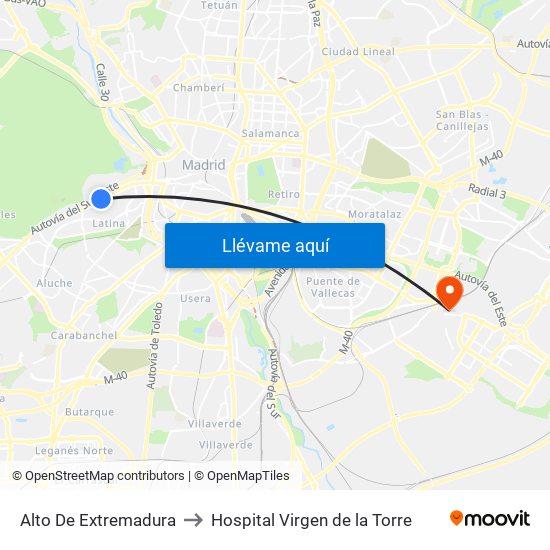 Alto De Extremadura to Hospital Virgen de la Torre map