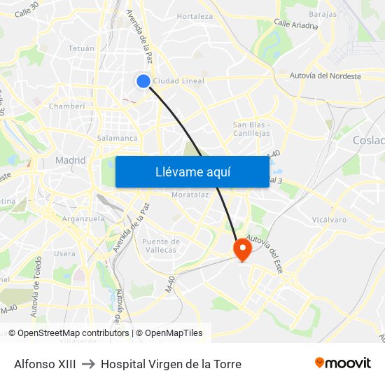 Alfonso XIII to Hospital Virgen de la Torre map