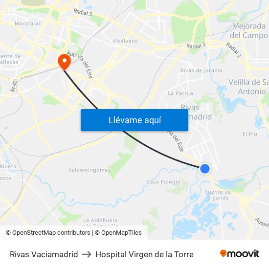 Rivas Vaciamadrid to Hospital Virgen de la Torre map