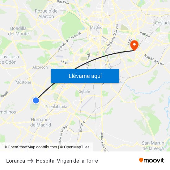 Loranca to Hospital Virgen de la Torre map