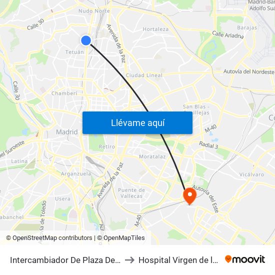 Intercambiador De Plaza De Castilla to Hospital Virgen de la Torre map