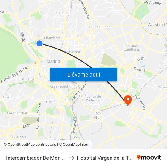 Intercambiador De Moncloa to Hospital Virgen de la Torre map