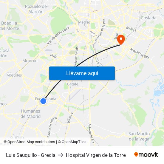 Luis Sauquillo - Grecia to Hospital Virgen de la Torre map