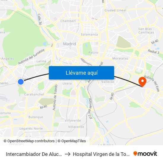 Intercambiador De Aluche to Hospital Virgen de la Torre map