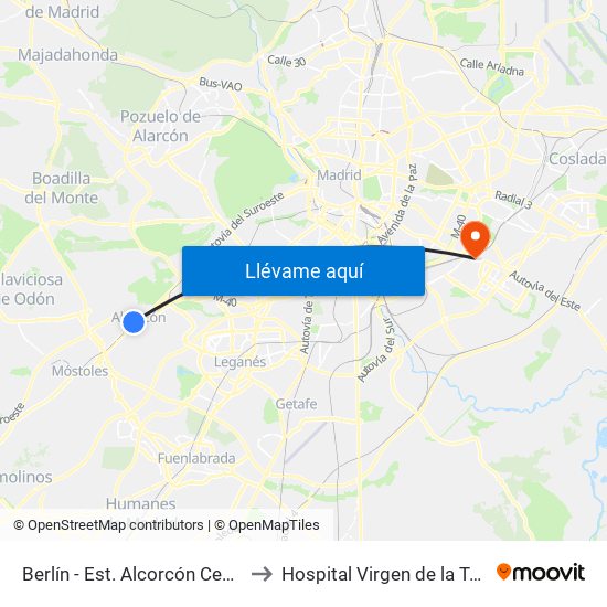 Berlín - Est. Alcorcón Central to Hospital Virgen de la Torre map