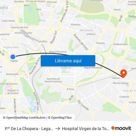 P.º De La Chopera - Legazpi to Hospital Virgen de la Torre map