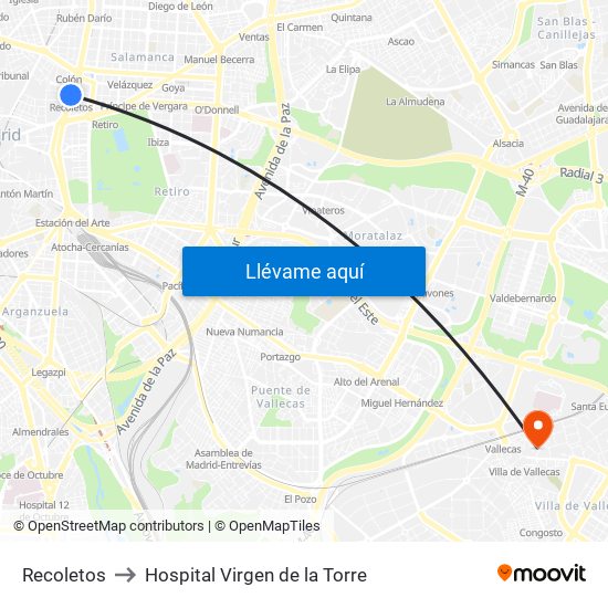 Recoletos to Hospital Virgen de la Torre map