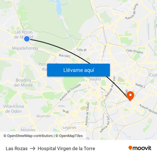 Las Rozas to Hospital Virgen de la Torre map