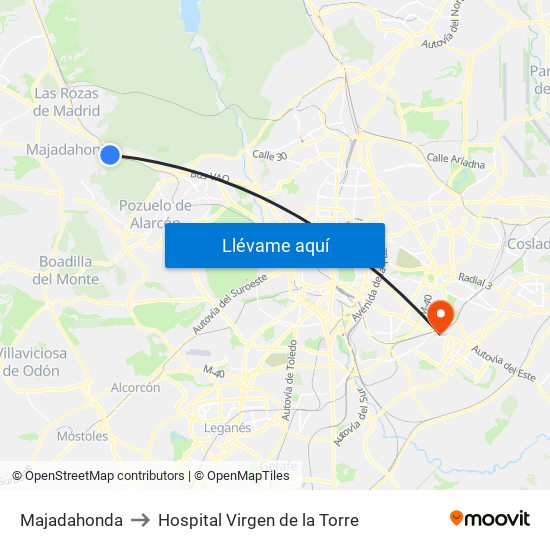 Majadahonda to Hospital Virgen de la Torre map